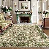 5x7 Floral Washable Area Rug for Living Room, Vintage Boho Rugs for Bedroom Dining Room, Botanical Birds Non Slip Low Pile Forest Throw Carpet for Farmhouse Office, Retro Pink/Green