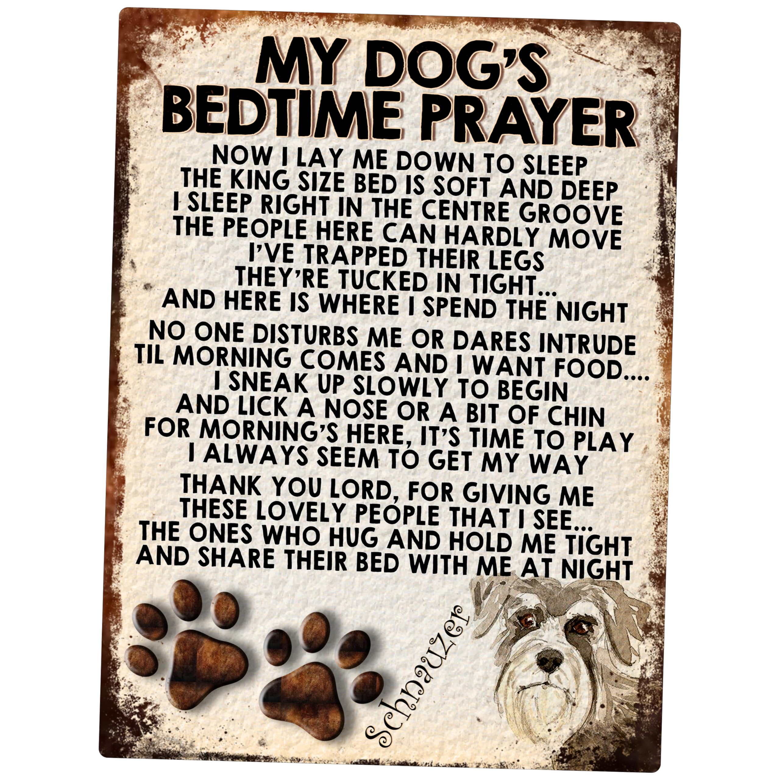 MY DOG'S BEDTIME PRAYER RETRO STYLE METAL TIN SIGN/PLAQUE (SCHNAUZER)