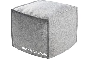 idee-home Unstuffed Pouf Cover, Storage Bean Bag Cubes, Ottoman Pouf Foot Rest Footstool, Solid Square Pouf, 17.7"x17.7"x15.7", ONLY Cover