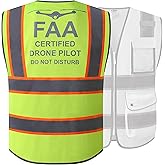 JKSafety 9 Pockets FAA Licenced Drone Pilot Hi-Vis Retro-Reflective Safety Vest | HQ Mesh Lite Neon Yellow Body Color Orange Trimming | ANSI/ISEA Compliance (JK100-FAA-Yellow-L)