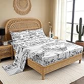 Southwest Cowboy Sheet Set King Size Western Desert Bedding Set 4Pcs Black White Farmhouse Bed Sheet for Boys Men Girls Adult Room Decor Wild Horse Cactus Fitted + Flat Sheet,2 Pillowcase