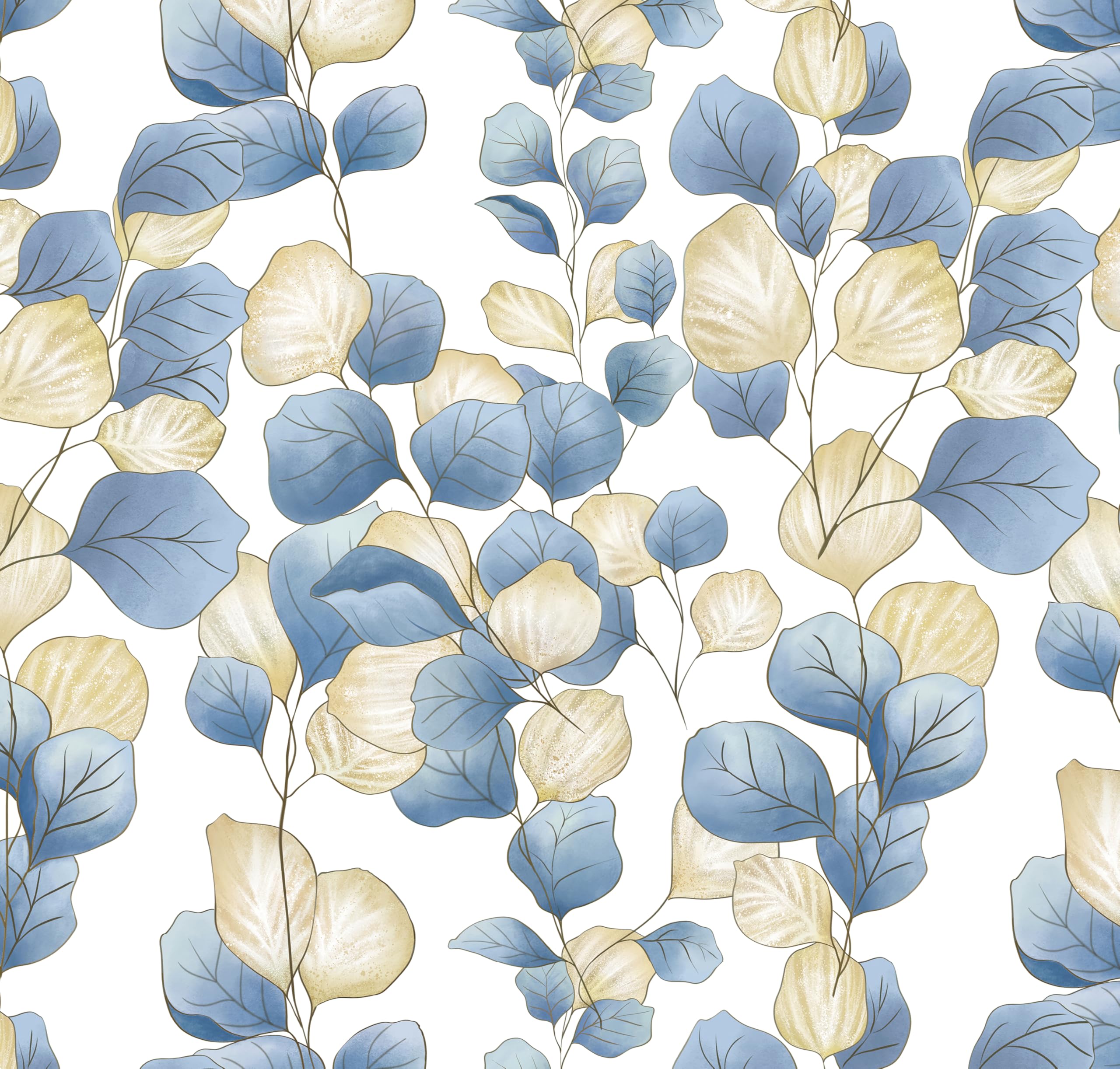 Photo 1 of ***PACK OF 2 ***Timeet Peel and Stick Wallpaper Boho Leaf Contact Paper Removable Self Adhesive Vinyl Wall Paper Blue and White Wall Mural Decoral for Cabinets and Drawers Countertops Waterproof 17"x 78.7"