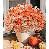 Fake Mums Fall Artificial Flowers Plants for Outdoors Autumn Decoration, 12 Bundles Silk Morning Glory with Eucalyptus Realistic UV Resistant Faux Mums for Outside Planter Yard Garden Home Indoor, Mix