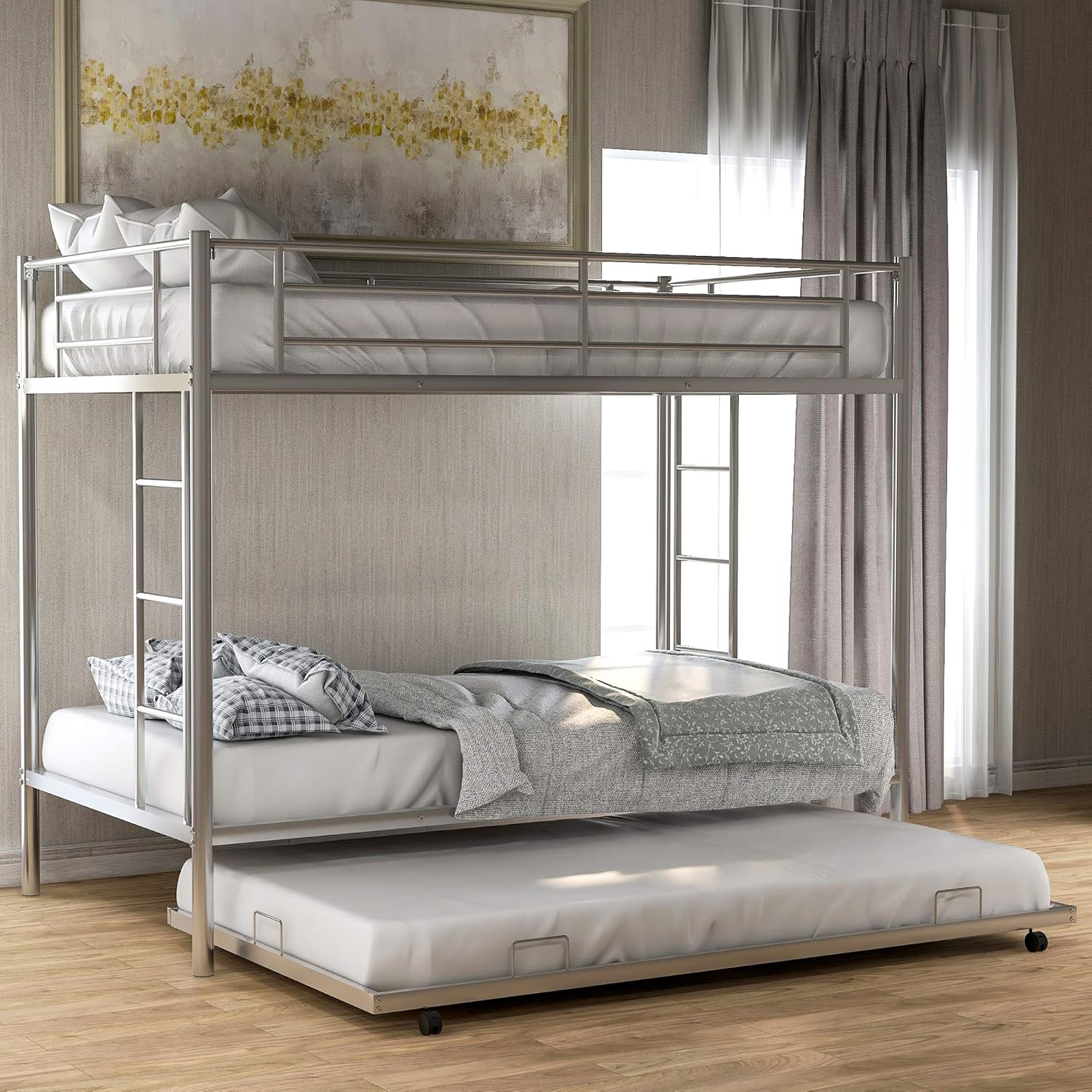 Amazon.com: Merax Metal Bunk Bed with Trundle, Twin Over Twin Bunk 