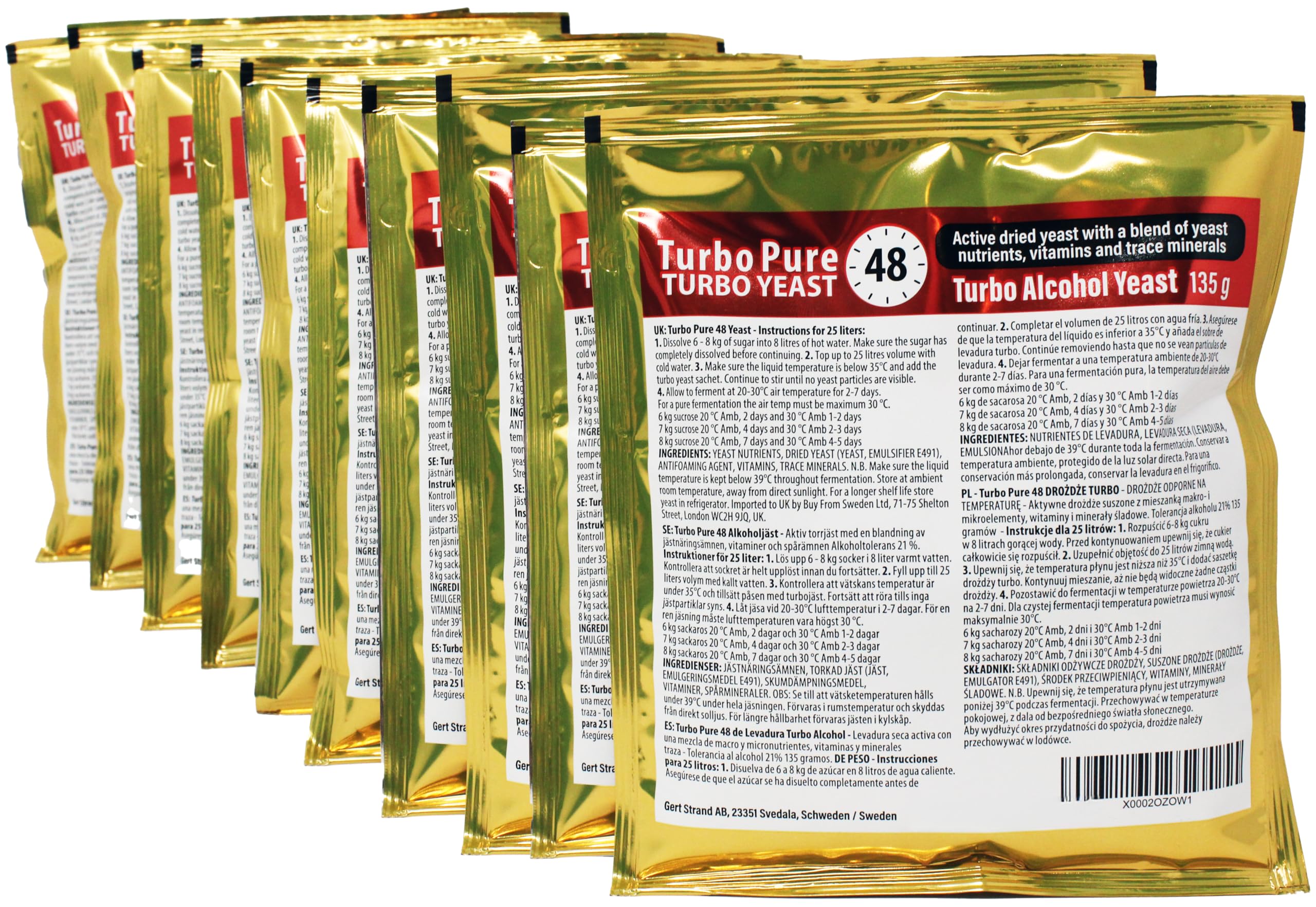 The Original Prestige - 48 Hours Turbo Pure Yeast 18 Percent - 10 Pack - Home Brewing Active Yeast Compound for Pure, Alcobase for Ready to Drinks and More