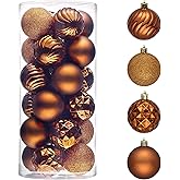 Valery Madelyn Christmas Tree Decorations Ornament Set Decor, 24ct 2.36 Inches Bronze Brown Shatterproof Christmas Ball Ornaments Hanging Xmas Holiday Party Decor