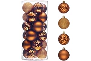 Valery Madelyn Christmas Tree Decorations Ornament Set for Fall Halloween Decor, 24ct 2.36 Inches Bronze Brown Shatterproof Christmas Ball Ornaments Hanging Xmas Holiday Party Decor