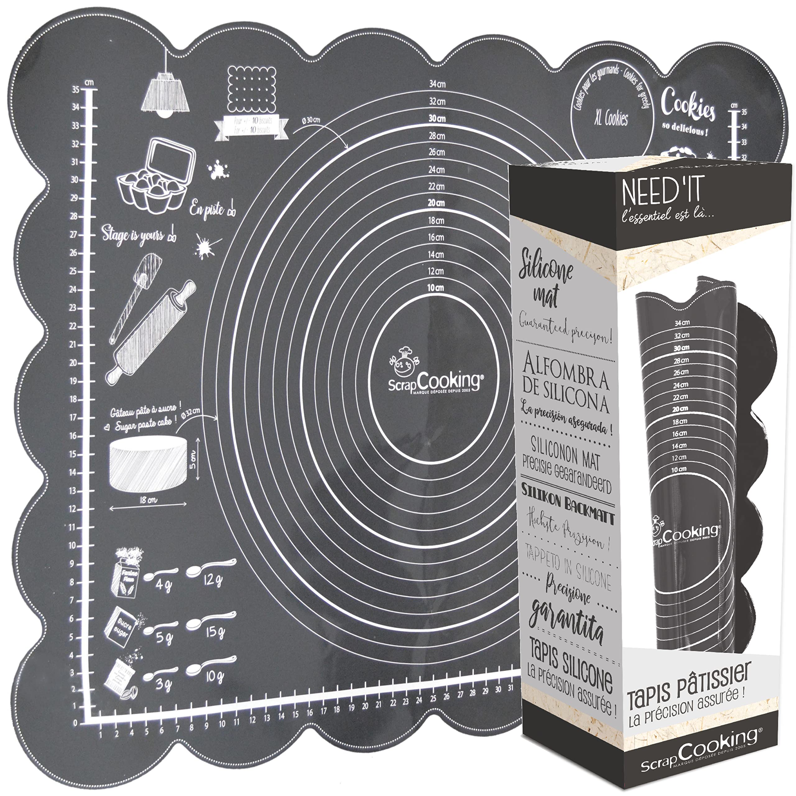 ScrapCooking Silicone Pastry Mat, Anthracite Grey, 60L x 43l cm