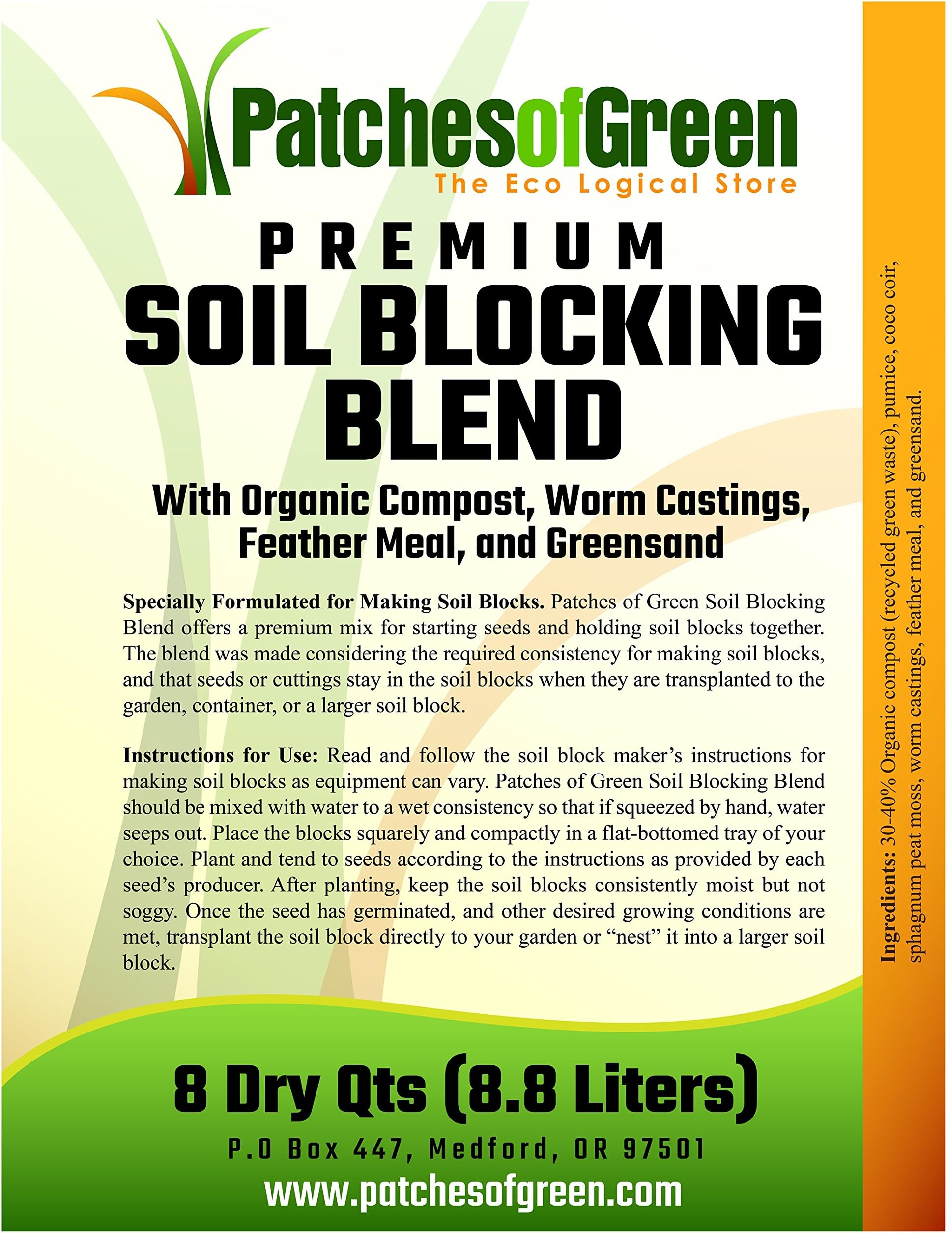 PREMIUM SOIL BLOCKING BLEND with Organic Compost, Worm Castings, Feather Meal, and Greensand - 8 Dry Quart Bag