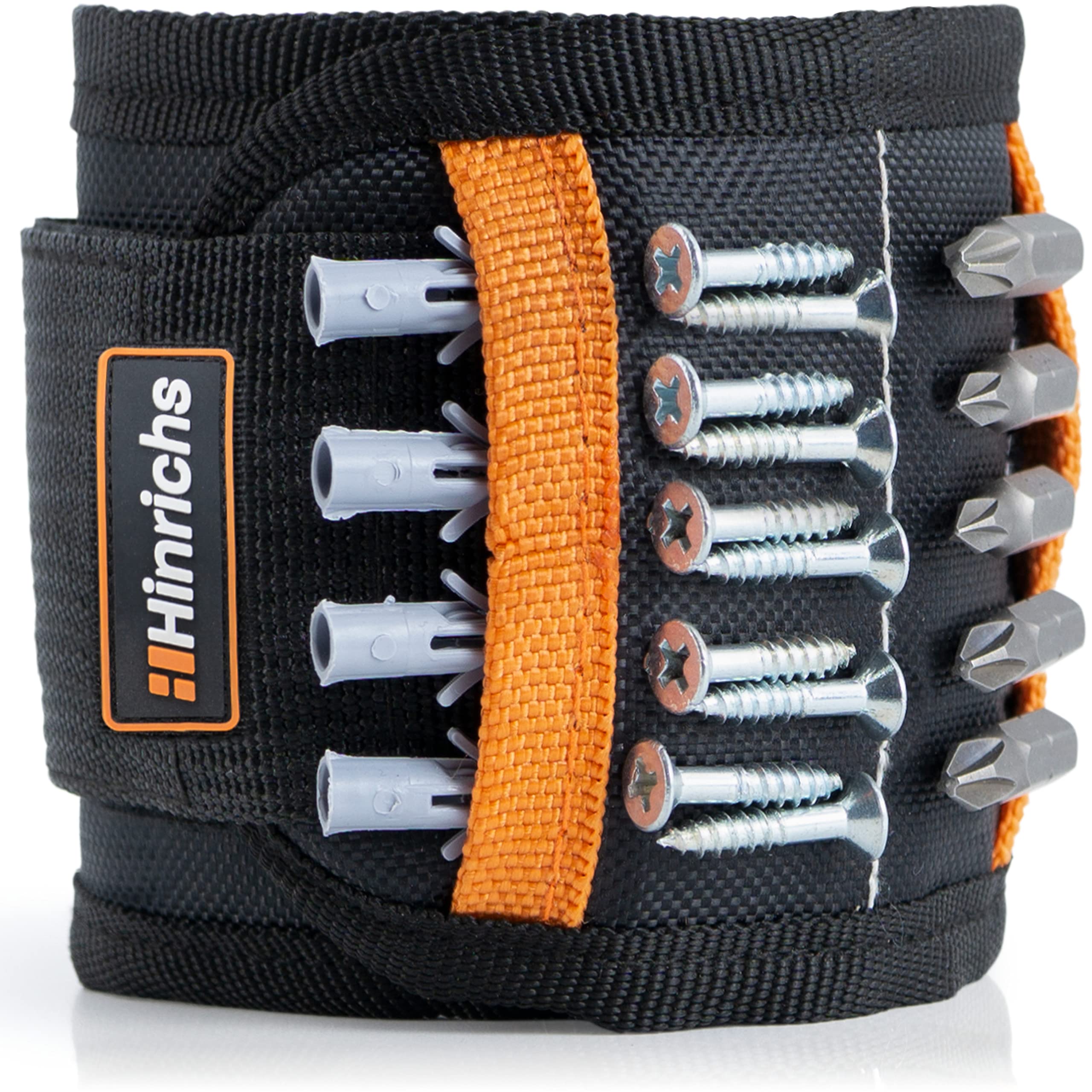 Hinrichs Magnetic Wristband incl. 37-piece screw accessories - 40 x 9 cm incl. 2 integrated magnetic zones - Leather Tool Belts - Gifts for men who have everything - Tool Belt Presents for Men