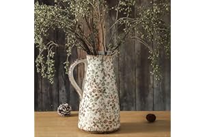 Enra Pitcher vase with Handle,12.2 in Ceramic Vintage Chinoiserie Floral Vase,Green and Beige Decorative Flower vase,Large Rustic Vases for Home Decors, Living Room, Bookshelf, Office