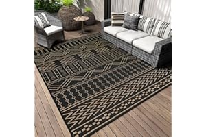 COCOER Outdoor Rug Carpet Waterproof 8x10 ft Patio Rug Mat Indoor Outdoor Area Rug for RV Camping Picnic Reversible Lightweight Plastic Straw Outside Rug for Patio Decor Decoration Boho Rug Black Brown