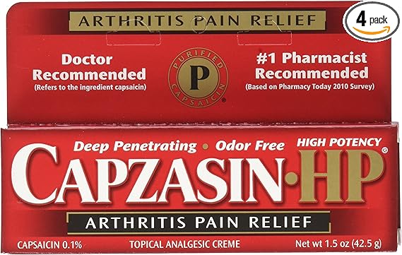 Amazon Com Capzasin Hp Arthritis Relief Topical Analgesic Cream 1 Percent Capsaicin 1 5 Ounce Tubes Pack Of 4 Health Personal Care