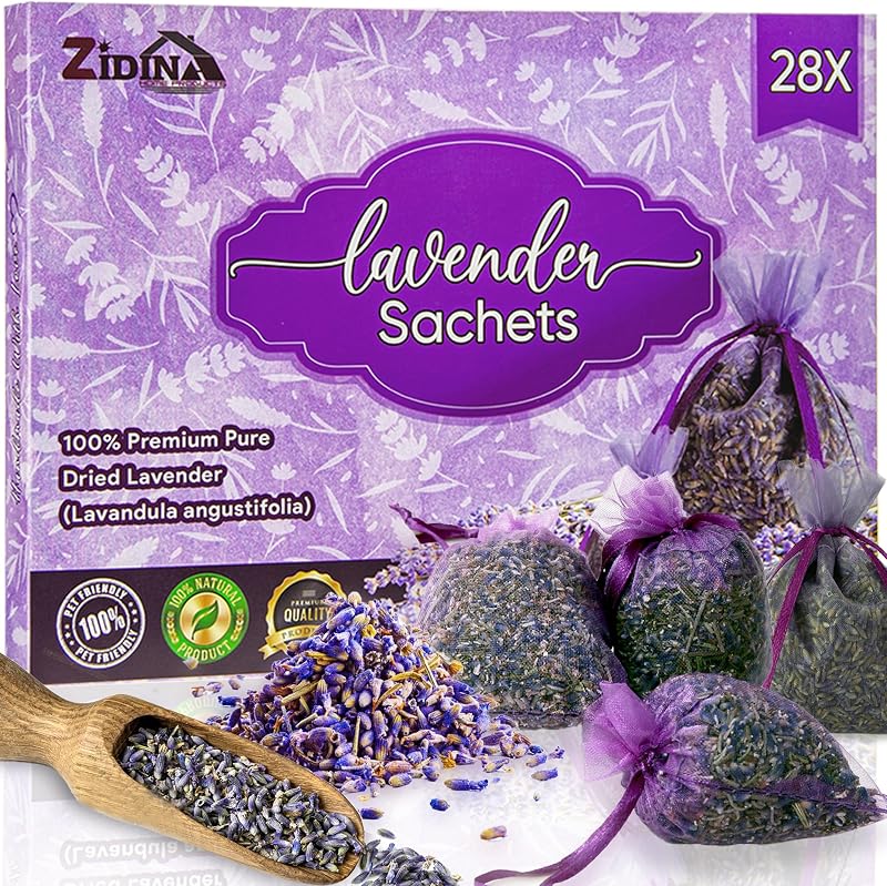 Zidina Lavender Bags for Wardrobes 28 Pack - Scented Drawer Sachets