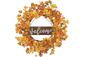 VioletEverGarden Fall Wreaths for Front Door 20 Inch Autumn Wreath Artificial Thanksgiving Wreath with Welcome Wooden Brand and Pumpkins for Indoor & Outdoor Farmhouse Harvest Celebration