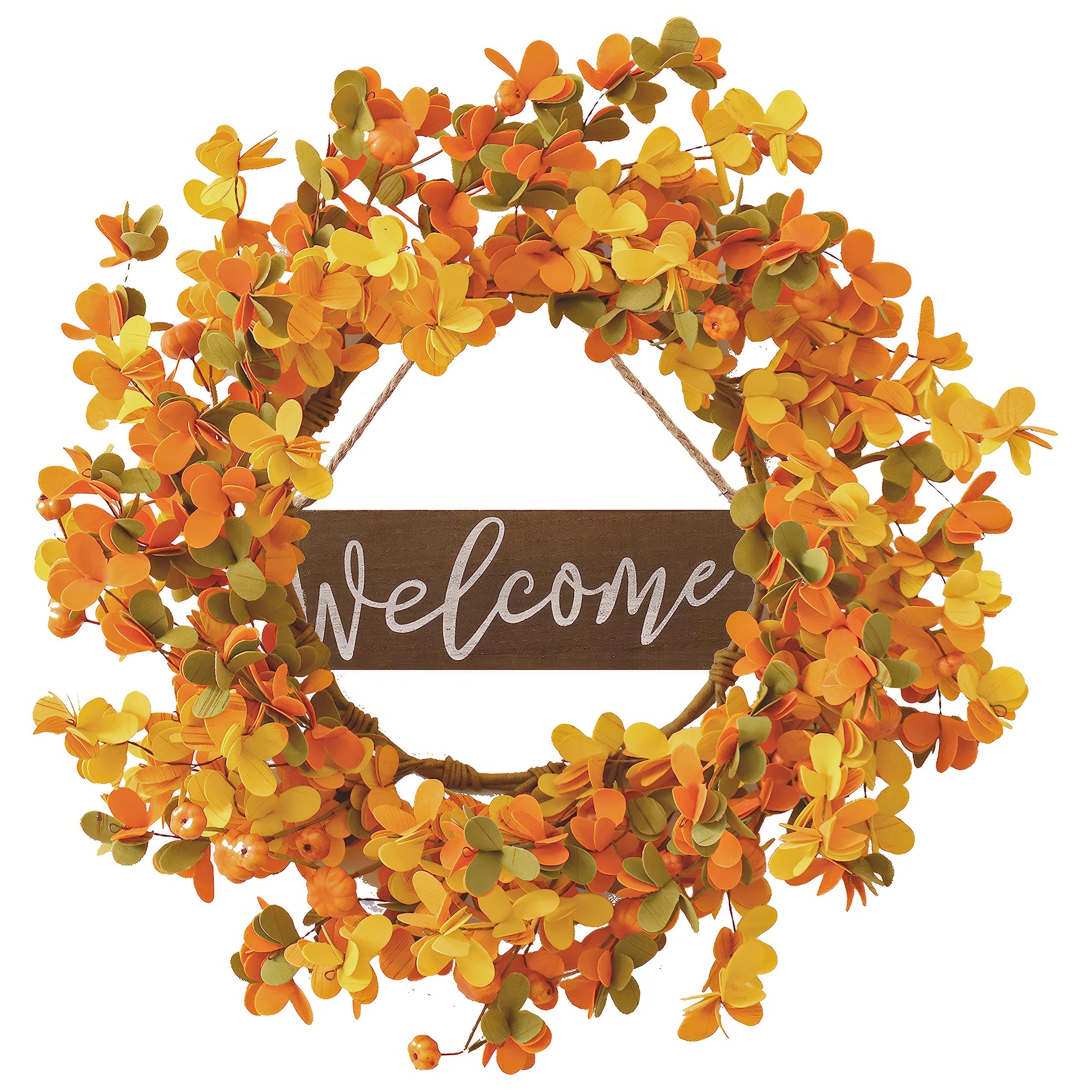 Photo 1 of VioletEverGarden Fall Wreaths for Front Door 20 Inch Autumn Wreath Artificial Thanksgiving Wreath with Welcome Wooden Brand and Pumpkins for Indoor & Outdoor Farmhouse Harvest Celebration