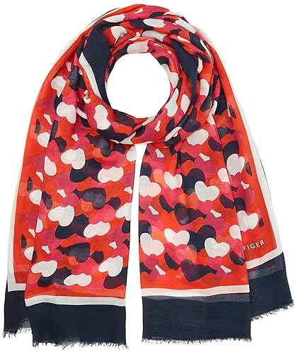 Tommy Hilfiger Damen Halstuch Allover Hearts Schal, Mehrfarbig (Oatmeal/Tommy Navy/Fiery Red/Bright Ro 901), One size (Herstellergröße: OS)