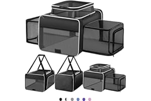 SHARLOVY Top and 2 Sides Expandable Pet Carrier 17x11x9.5,TSA Airline Approved Small Dog Carriers for Small Dogs,Soft-Sided Cat Carrier with Self-Locking Zippers for Kitten,Rabbit,Puppy,Guinea Pig Black White