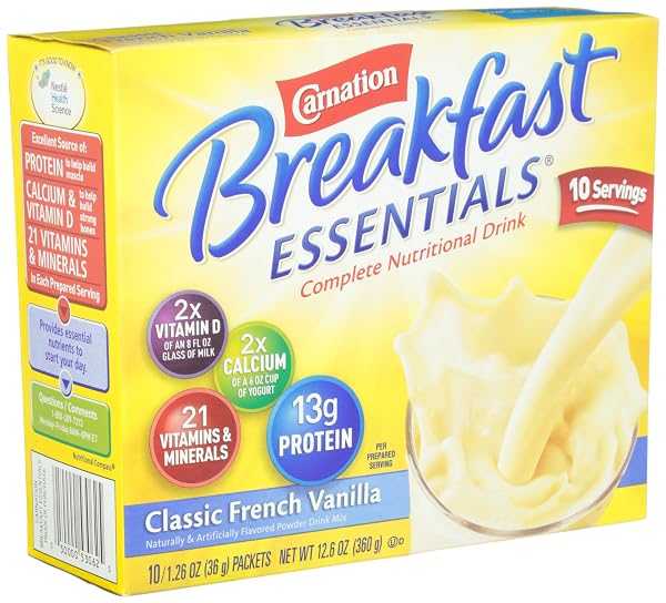 CARNATION BREAKFAST ESSENTIALS, CLASSIC FRENCH VANILLA POWDER, 10 COUNT