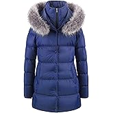 CREATMO US Women's Winter Snow Jacket Long Fur Puffer Coat With Removable Faux Fur Trim