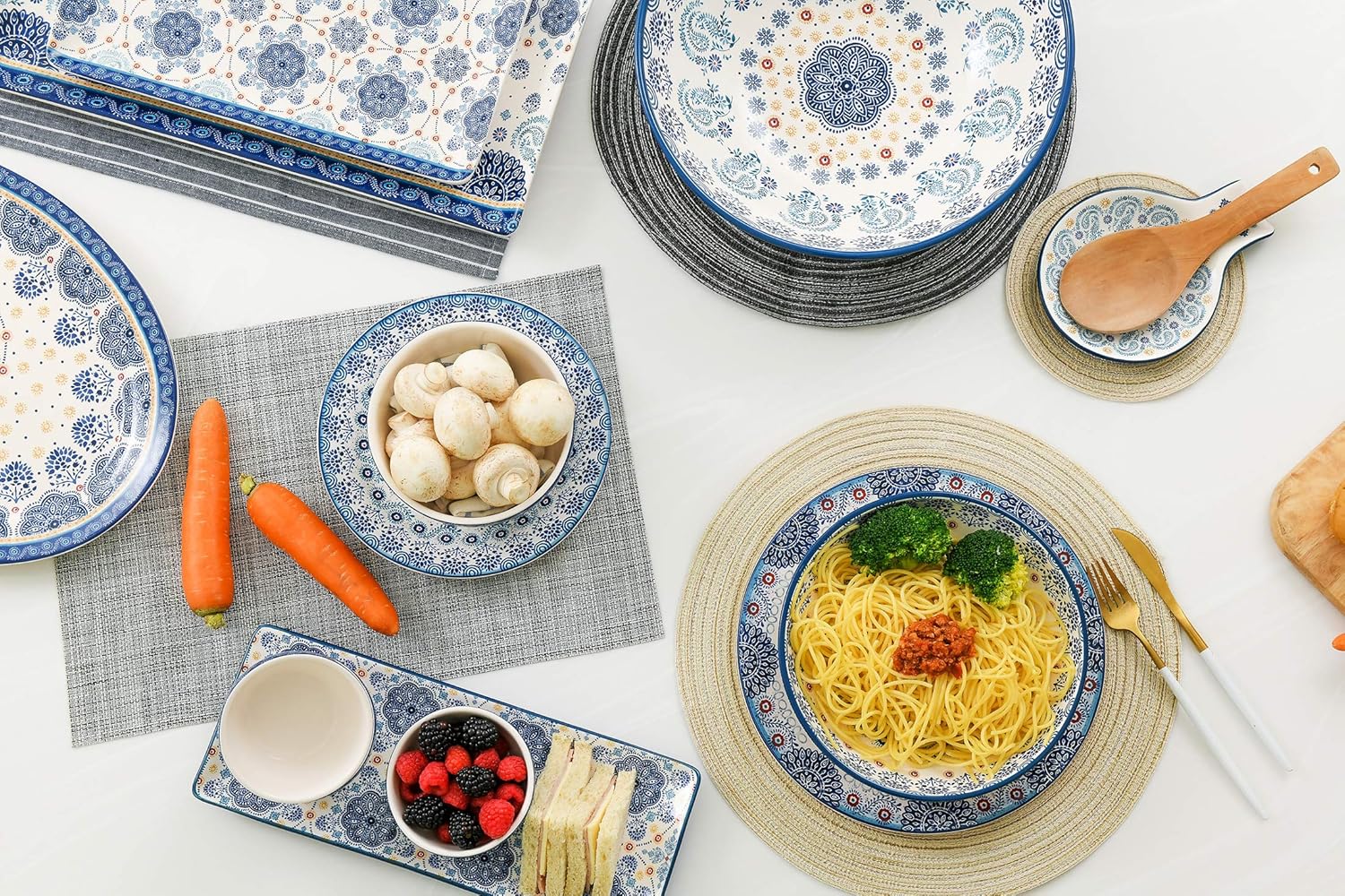  | Bico Blue Talavera 26oz Ceramic Cereal Bowls, Set of 4, for Pasta, Salad, Cereal, Soup & Microwave & Dishwasher Safe: Cereal Bowls