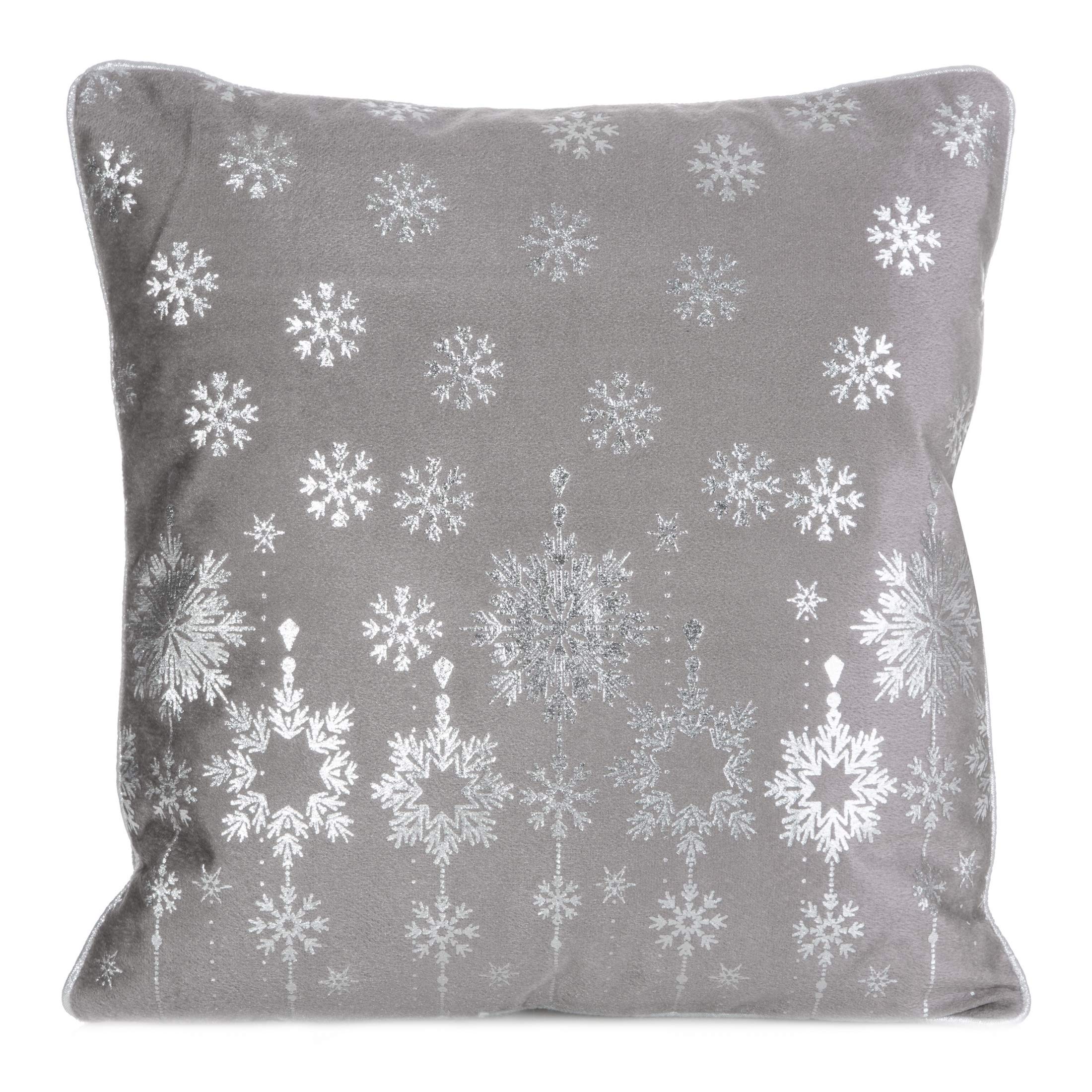 Eurofirany Cushion Covers Couch Cushion Covers Sofa Cushion Covers Christmas Christmas Snowflakes Decorative Cushion Double Pack 2 Pillow Cases Silver 40 x 40 cm