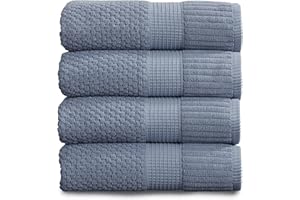 NY Loft 100% Cotton Bath Towel 4 Pack | Super Soft & Absorbent Quick-Dry Bath Towels 30" x 52" |Textured and Durable Cotton | Trinity Collection (4 Pack Bath Towel, Flint Stone)