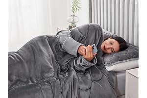 Ailemei Direct Wearable Reading Blanket with Sleeves, Ultra Soft Cuddly Bed Winter Hug Blanket, Warm Cozy Thick Heavy Plush Blankets for Adult as A Gift, 60”x90