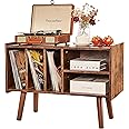 Record Player Stand with Vinyl Storage Holds Up to 300lb, Large Record Player Table Cabinet for Album Storage with Holder Vinyl Display Shelf, Wood Turntable Stand for Bedroom Living Room (Brown)