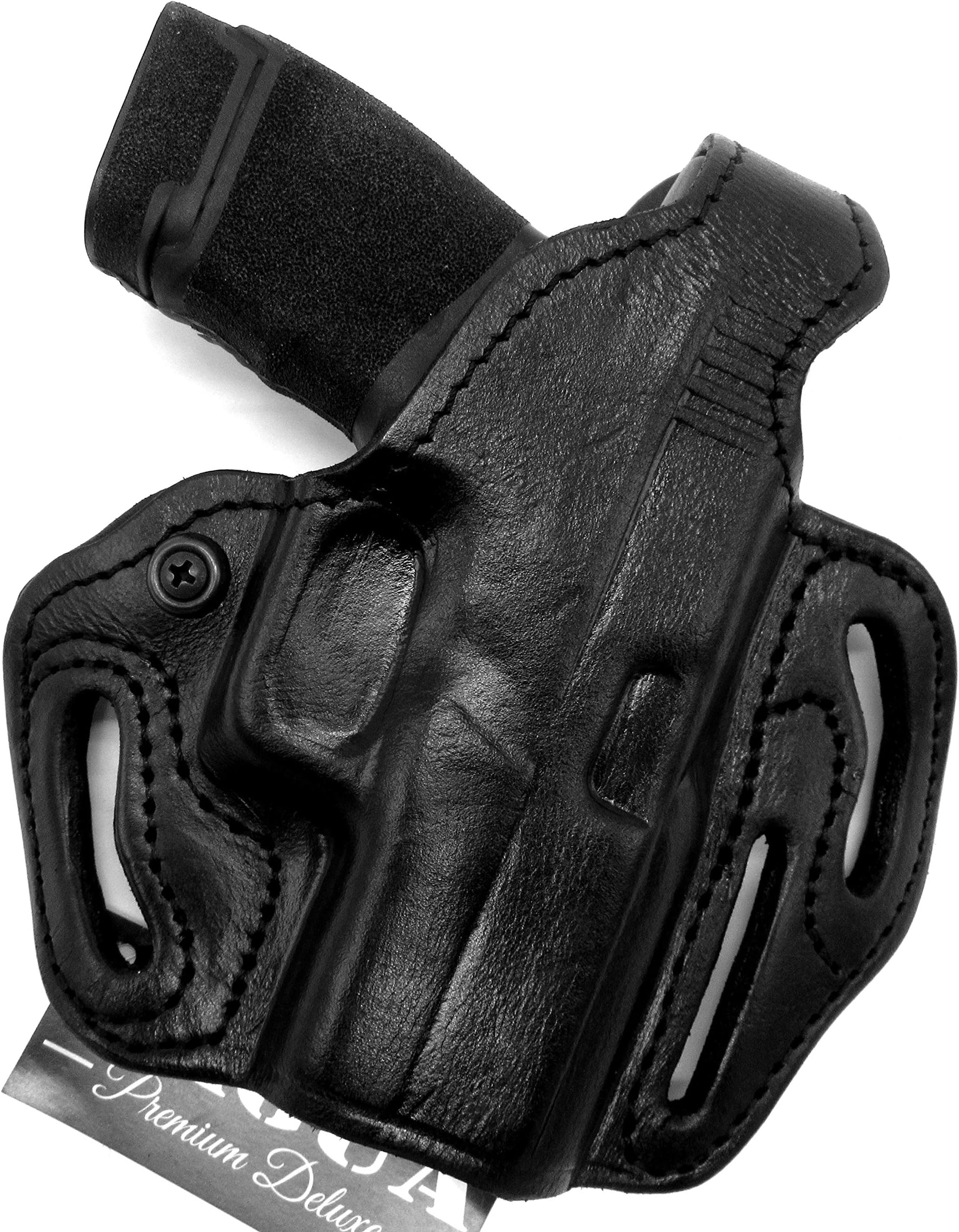 HOLSTERMART USA by Tagua Premium Deluxe Right Hand OWB Thumb Break Belt Holster in Black Leather for Springfield Armory Hellcat Micro Compact 3"