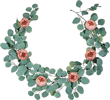 Amazon 人工ユーカリガーランド 取り外し可能な牡丹の花付き 厚手で本物のような緑の葉 ツタのつる 植物 緑の装飾 ウェディング背景 テーブルランナー マントルスワッグ 造花 オンライン通販