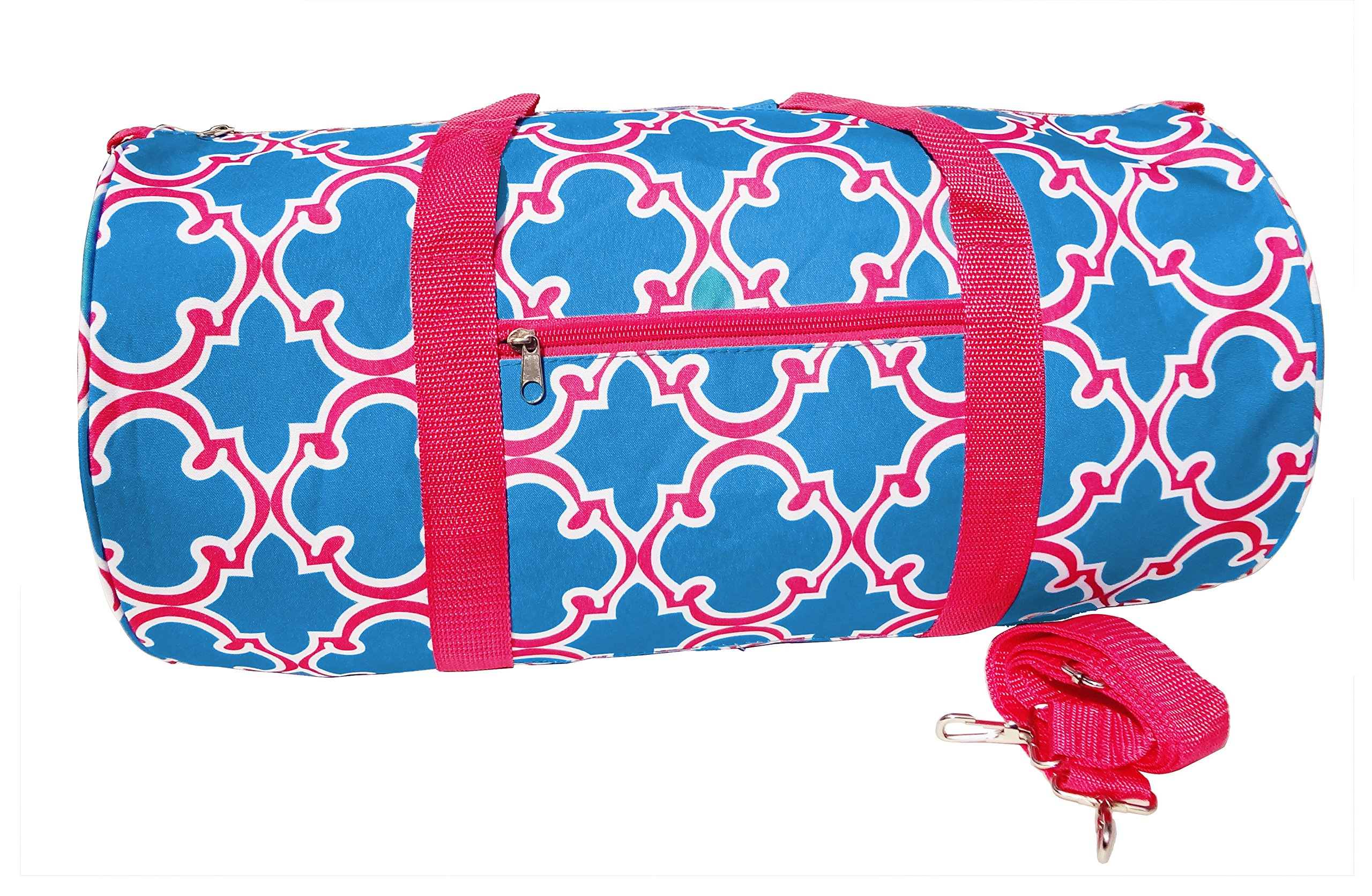 Best College Varsity Duffel Bag Turquoise Pink Quatrefoil Soft Carryall Microfiber Duffle Gym