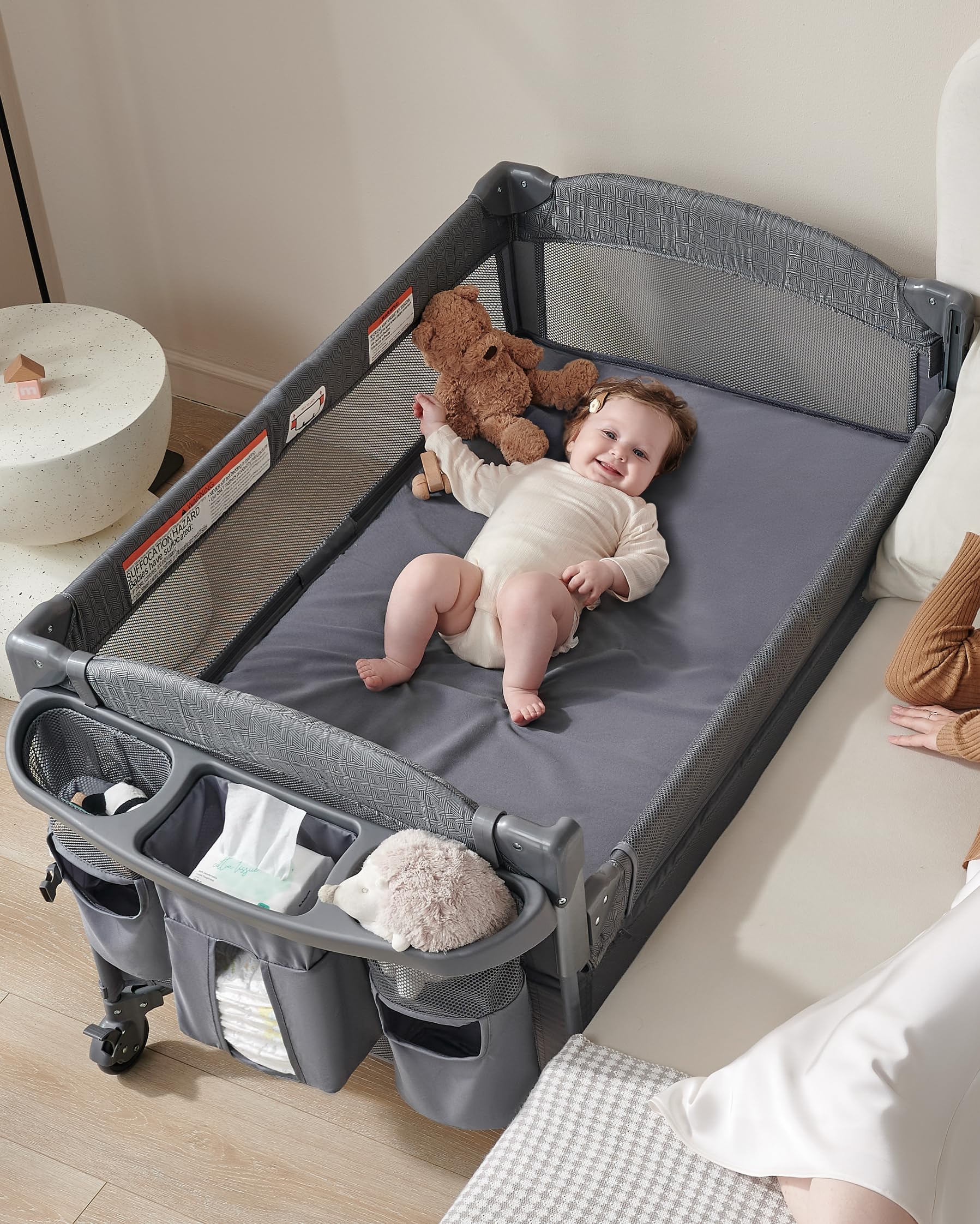 Photo 1 of AirClub 4 in 1 Baby Bassinet Bedside Sleeper, 4 Functions Crib, Playard, Portable Changing Table, Bassinet for Newborn Baby, Bedsaide Bed w/Wheels&Brakes