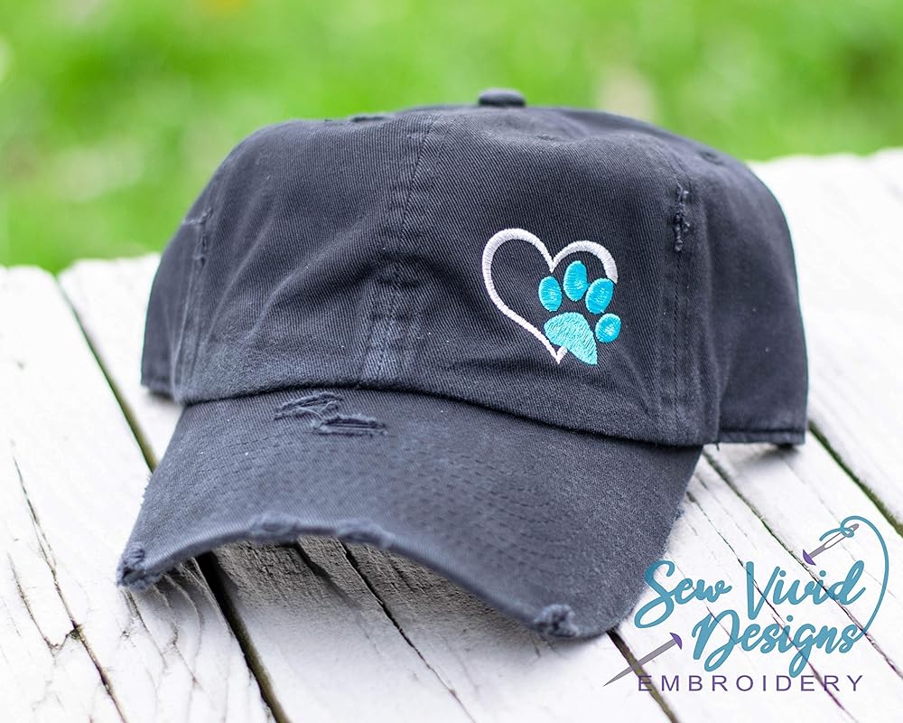 Paw Print Hat with Heart Distressed Baseball Cap OR