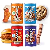 Rogue Protein Snacks Variety Pack - High Protein, Probiotic Snack - 4ct | Chocolate Chip Cookie, Buffalo Chicken Wing, Churro, Spicy Chicken Sandwich - 1B+ Active Probiotics, Flavor Blasted Snack