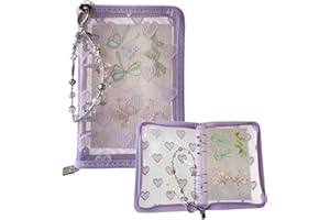 Alpengulen A6 Planner Binder Zipper Binder Heart Pattern Lace Photocard Sticker Collecting Book for Journal Scrapbook Notebook Shell 20 Pages Plastic Sleeves with a Crystal Beaded (Puple Heat)