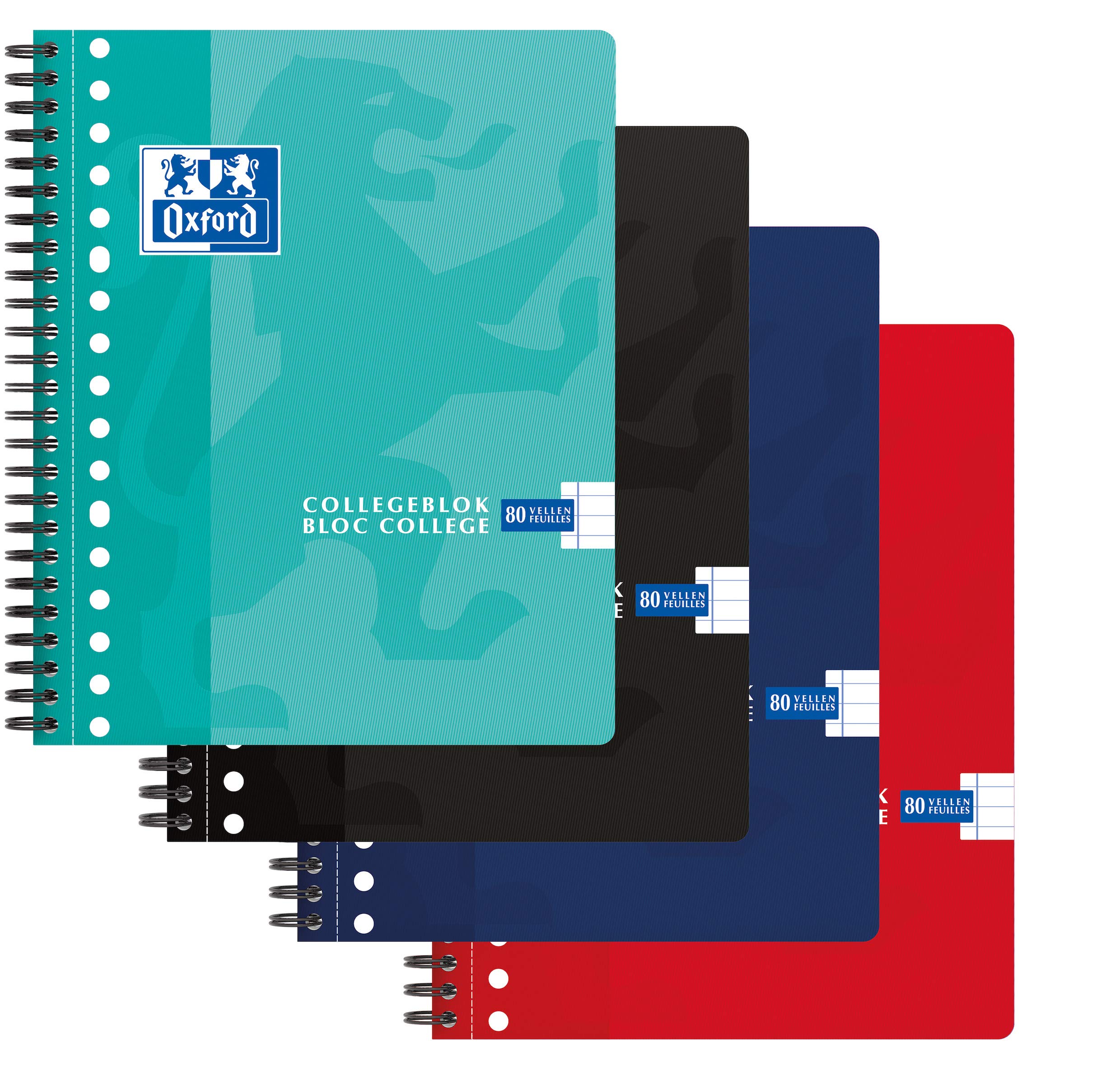 Oxford College Notepad A5 Lined 80 Sheets 17 Hole Pack of 5 4 Colours