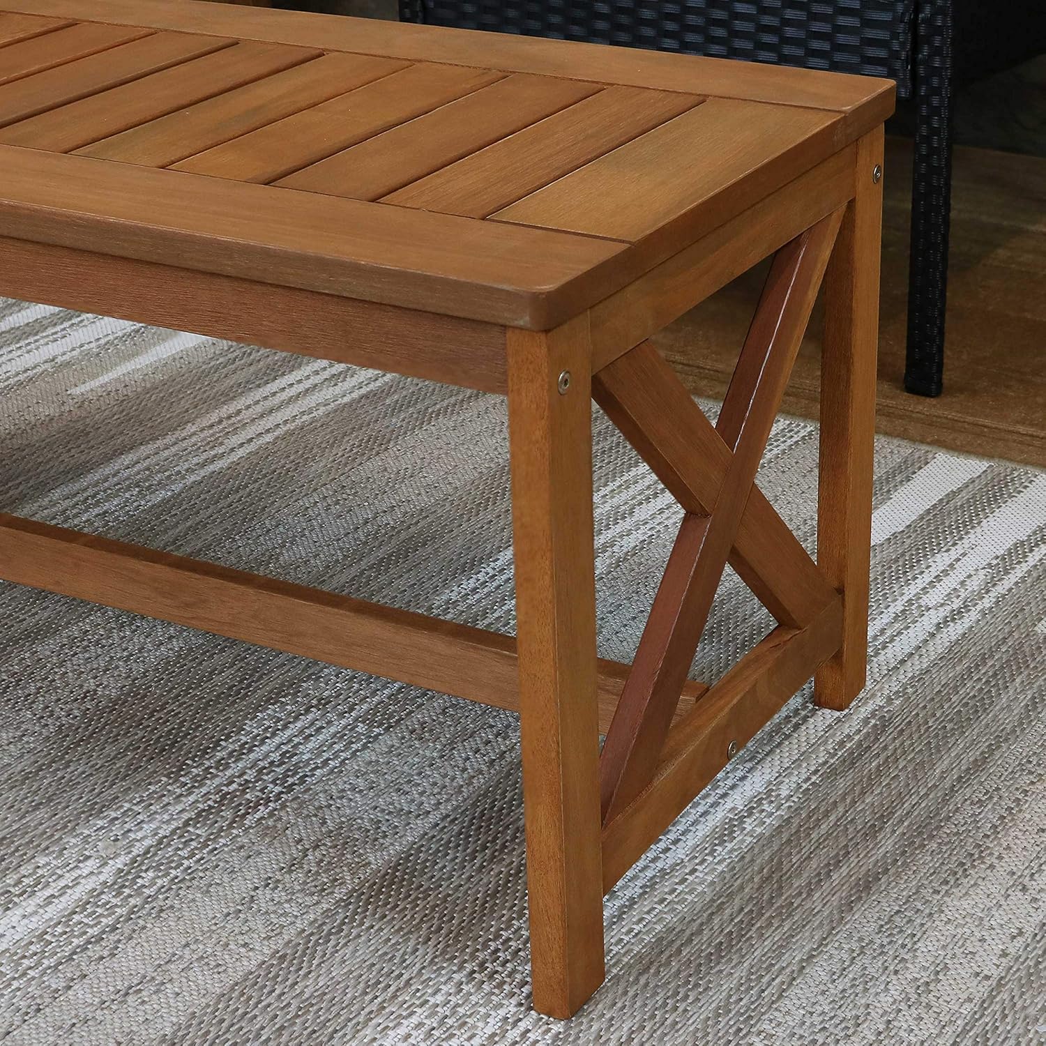 Sunnydaze Meranti Wood Outdoor Patio Coffee Table with Teak Finish - Outside Furniture for Lawn, Garden, Porch, Deck, Balcony, Backyard and Sunroom - Rectangle Table - 35-Inch : Garden & Outdoor