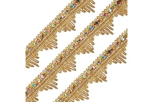 VOOMOLOVE Length15 Yards，Width4cm/1.97Inch, Gold Sequin lace Trim Trim Craft Ribbon Decorated Gimp Trim for Wedding Bridal, Performance Costumes or Jewelry, Crafts and Sewing （ Gold Sequin）