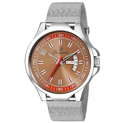 Day Date Analouge Water Resistant Watches for Men/Boys (Brown)