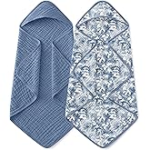 Yoofoss Hooded Baby Towels for Newborn 2 Pack 100% Muslin Organic Cotton Baby Bath Towel with Hood for Babies, Infant, Toddler and Kids, Large 32x32Inch, Soft and Absorbent Newborn Essential