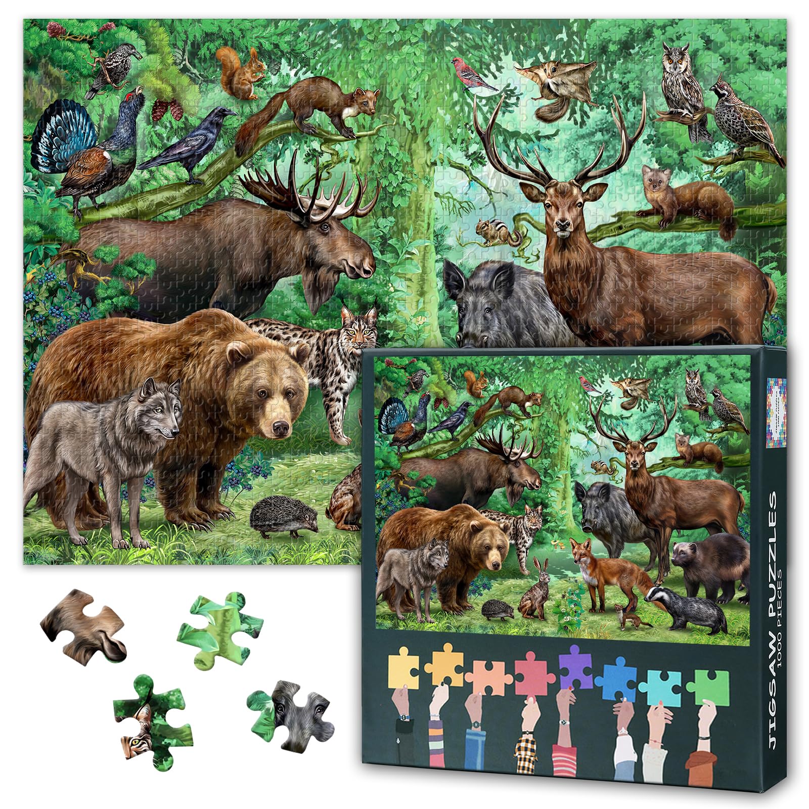 Animals Jigsaw Puzzles 1000 Pieces, Flora and Fauna of Coniferous Forests Puzzles for Adults 1000 Pieces, Impossible Jigsaw Puzzle for Adults, 19.5 x 27.5 Inch