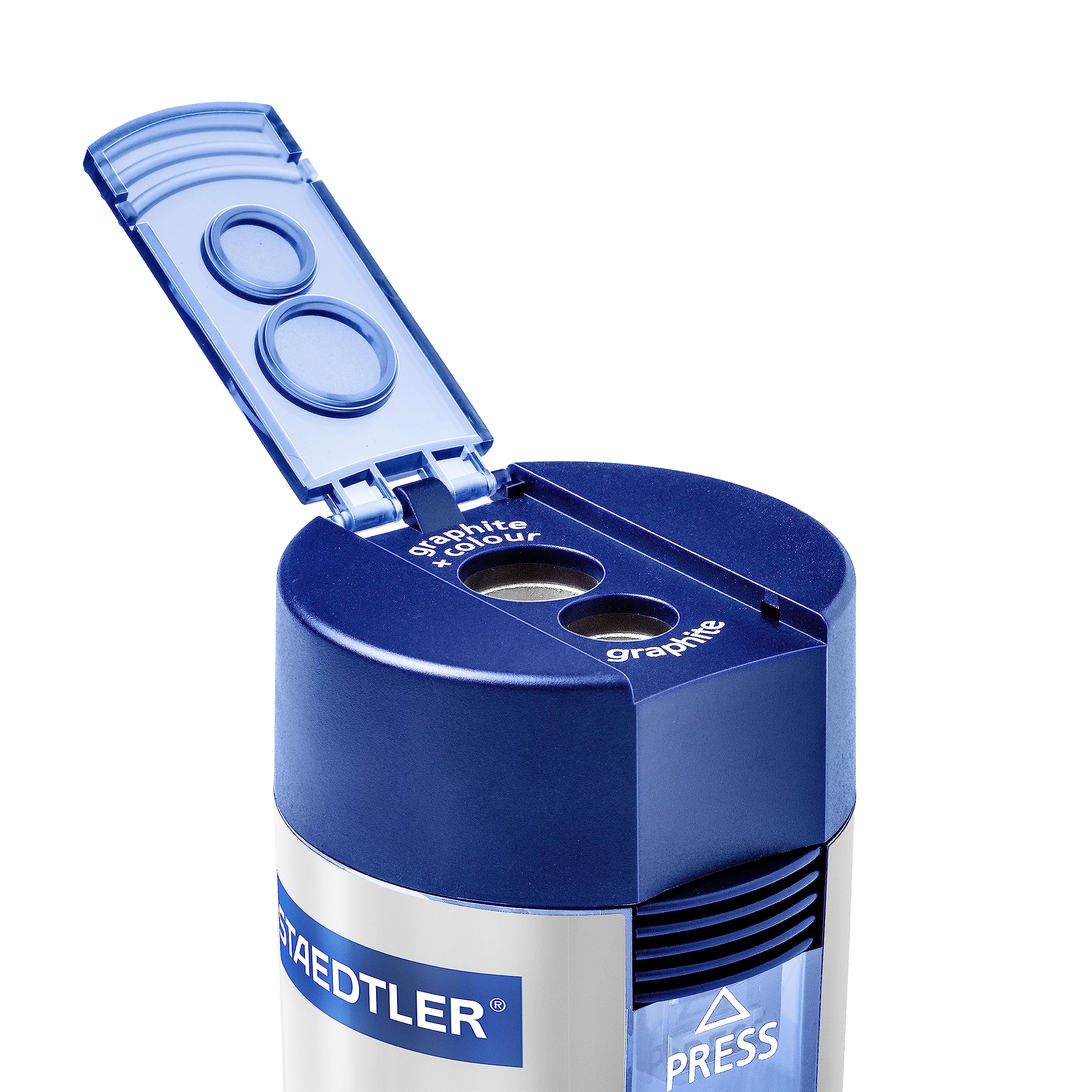 STAEDTLER Pencil Sharpener with 2 Holes - Dual Size Manual Sharpener for Standard, Colored & Makeup Pencils - Compact Design