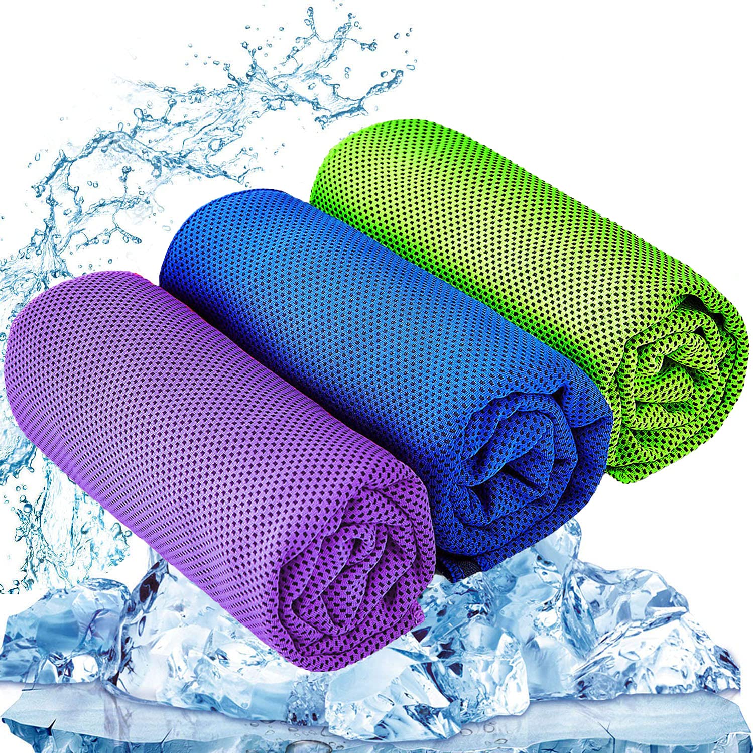 YQXCC 3 Pcs Cooling Towels | 120x30 cm | Cool Cold for Neck | Microfibre Soft Breathable Chilly | for Sports Yoga, Golf, Gym, Camping, Running & More Activities
