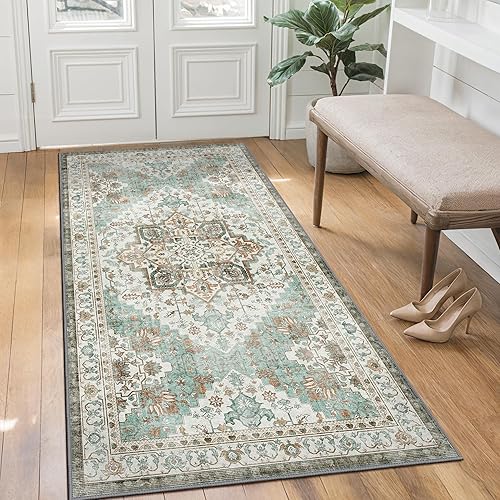 BEIMO 80X150CM Area Rugs for Bedroom, Vintage Boho LightBlueGrey Carpets for Living Room Non Slip Machine Washable Rug Short Low Pile Rug for Kitchen Dining, Hallway, Office