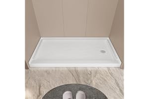 30"x60" Right Drain i-Homare Shower Base with Slate Texture, Single Threshold Rectangle Shower Pan In White