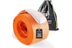Dawnerz Tow Strap Heavy Duty 30ft 200000 lbs Minimum Break Strength - Recovery Tow Rope 100 US Tons 9 m for Dump Trucks and Semi Tractor Trailer Trucks