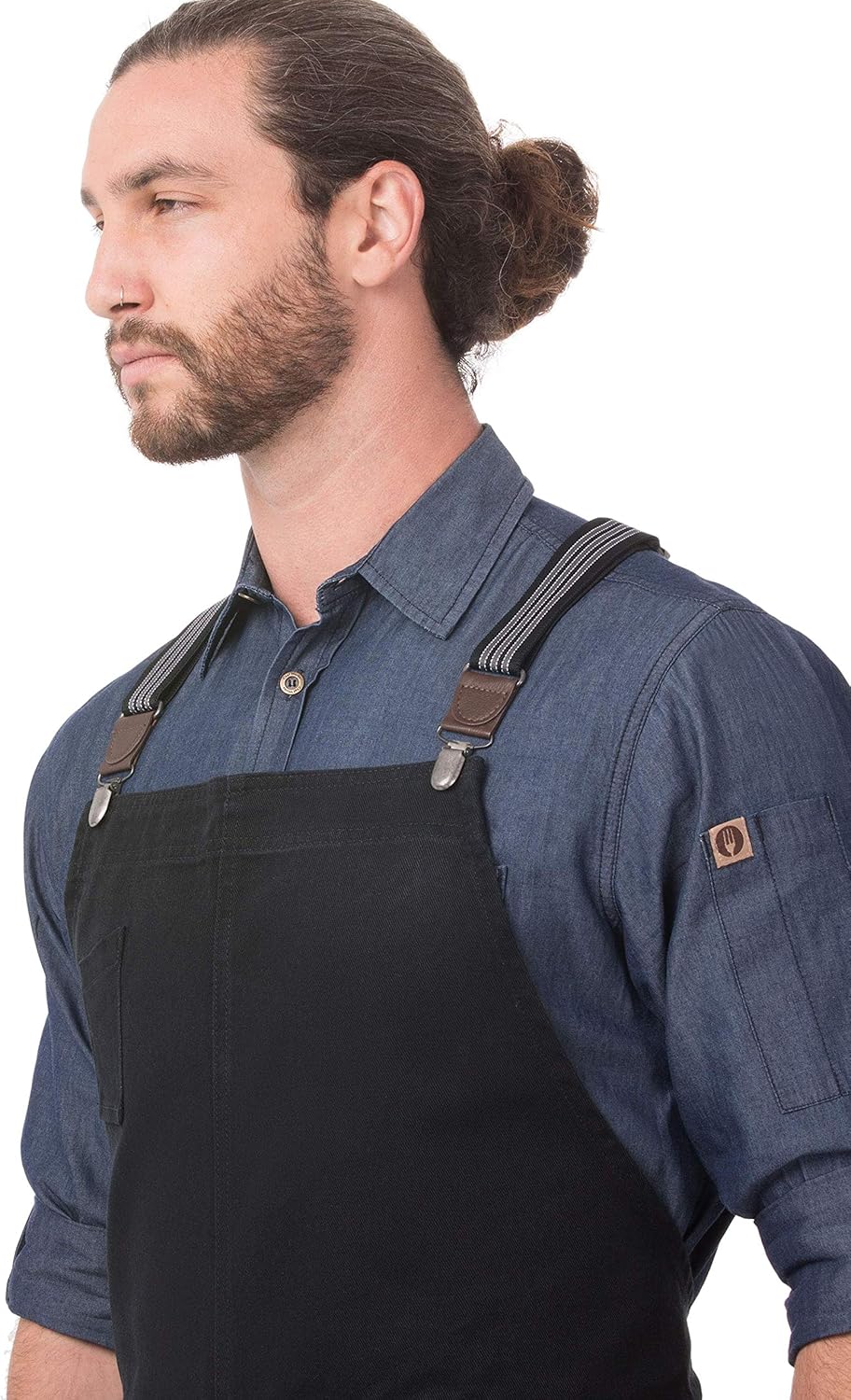 Chef Works unisex adult Berkeley Chefs Bib Work Utility Apron, Jet Black W/Black/Gray Suspenders, One Size US: Clothing