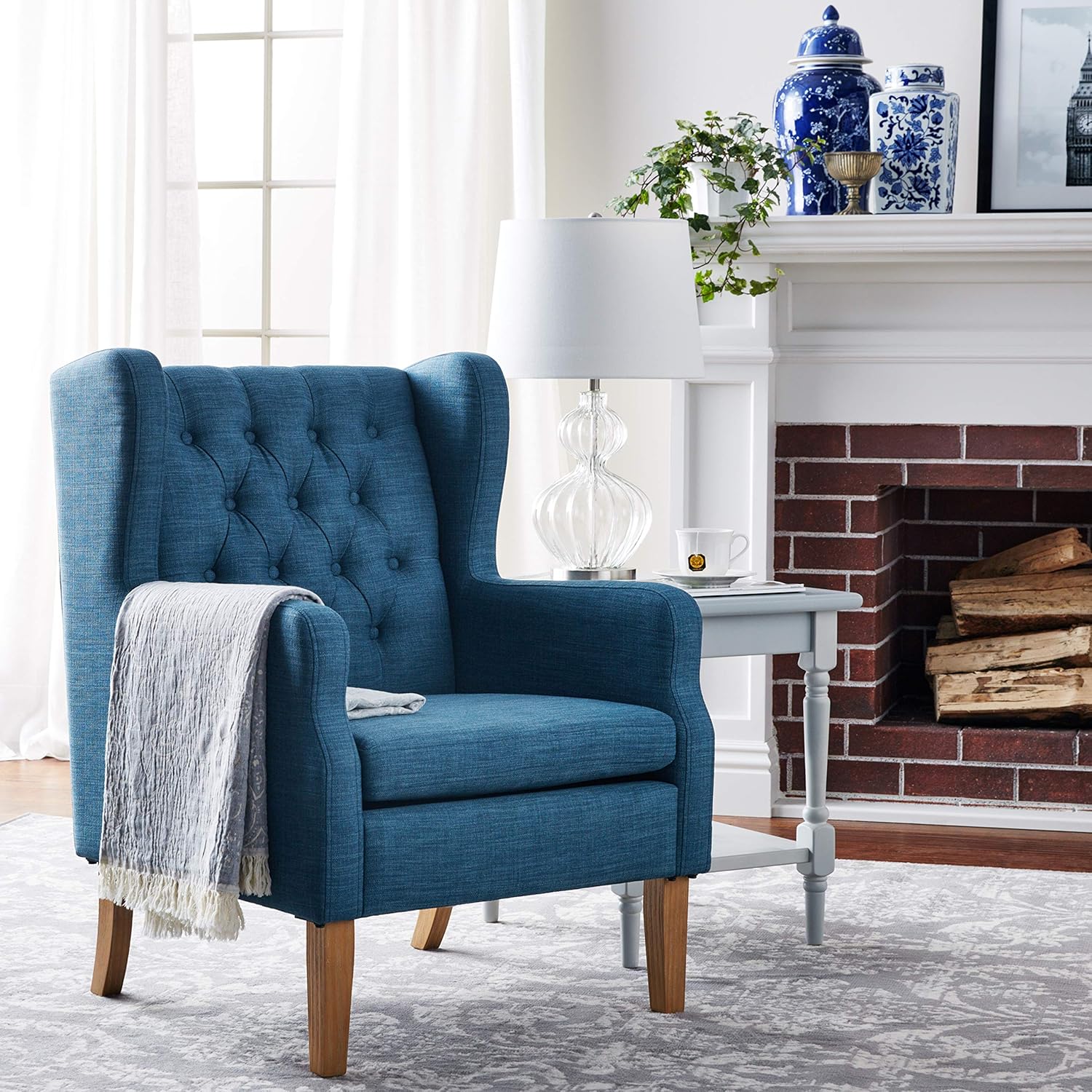  Brand – Ravenna Home Margaret Modern Living Room Chair, 28"W, Blue: Furniture & Decor
