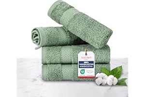 TEXTILOM 100% Turkish Cotton 4 Piece Luxury Washcloth Towel Set for Bathroom & Kitchen, Thick & Super Soft & Highly Absorbent & Quick Dry for Face and Hand- Green